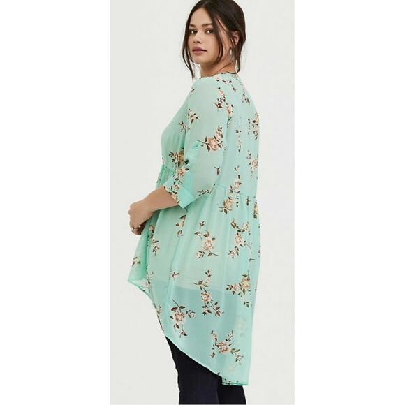 Torrid Lexie Floral Sheer Chiffon Babydoll Tunic Top Mint Green Plus Size 3X - Picture 8 of 12